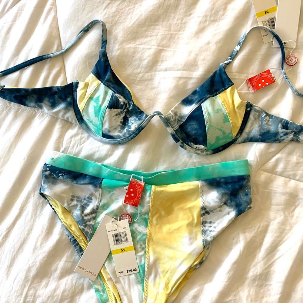 Red Carter Color Block Bikini Set NWT - Picture 3 of 3